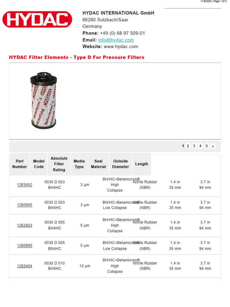 HYDAC Type D Filter Elements Guide | PDF | Polymers | Amorphous Solid