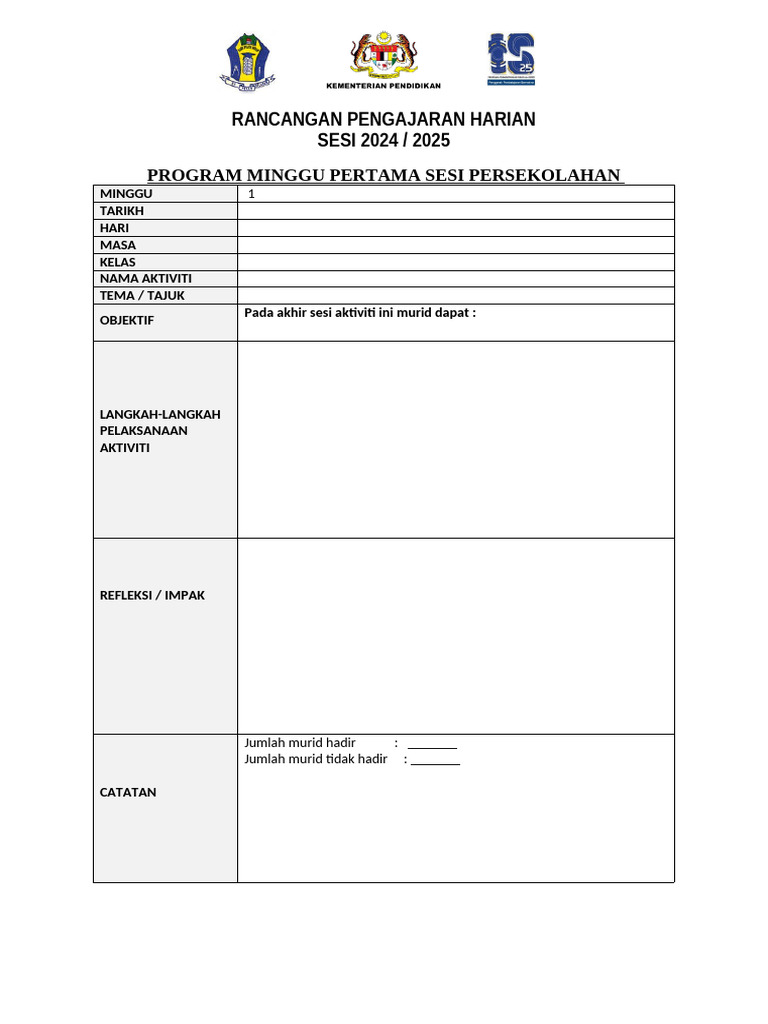 Contoh Format RPH Minggu Pertama | PDF