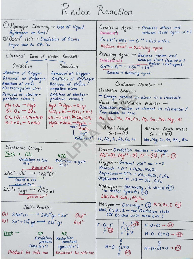Short Note Redox Reaction | PDF