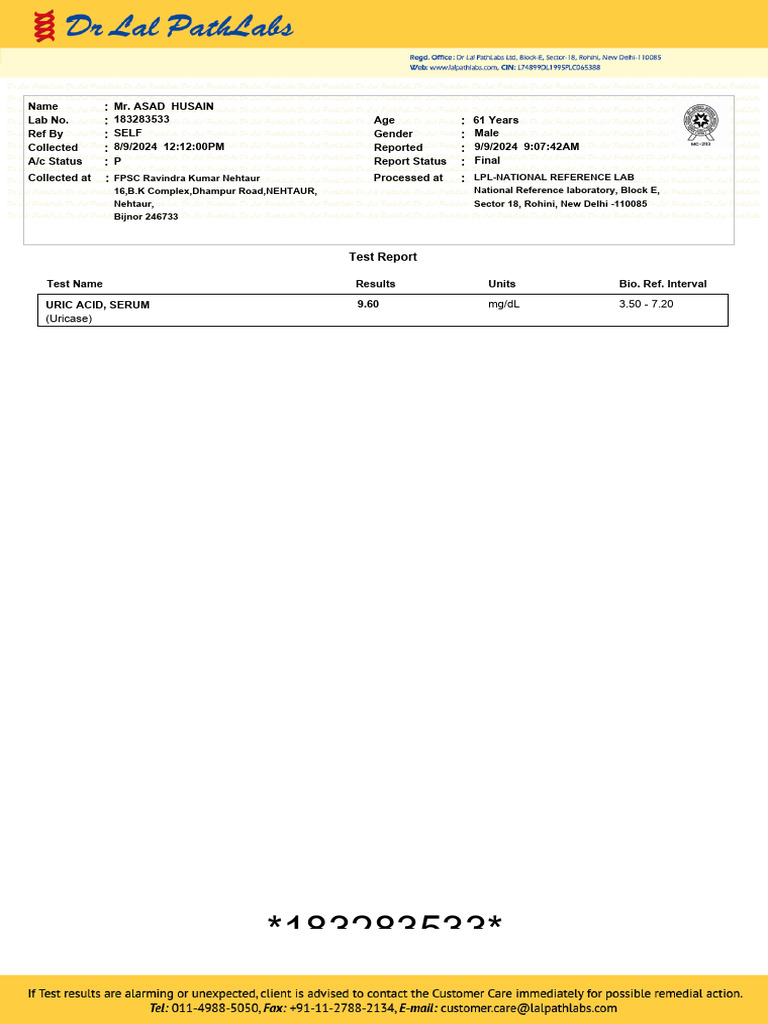 Uric Acid and Lipid Profile Report | PDF | Low Density Lipoprotein ...