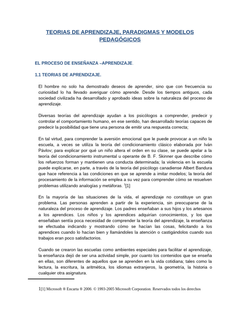 Teorías y Modelos de Aprendizaje Pedagógico | PDF | Aprendizaje ...