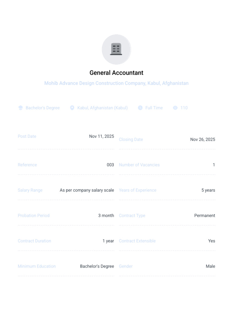 General Accountant Job in Kabul | PDF | Regulatory Compliance | Taxes