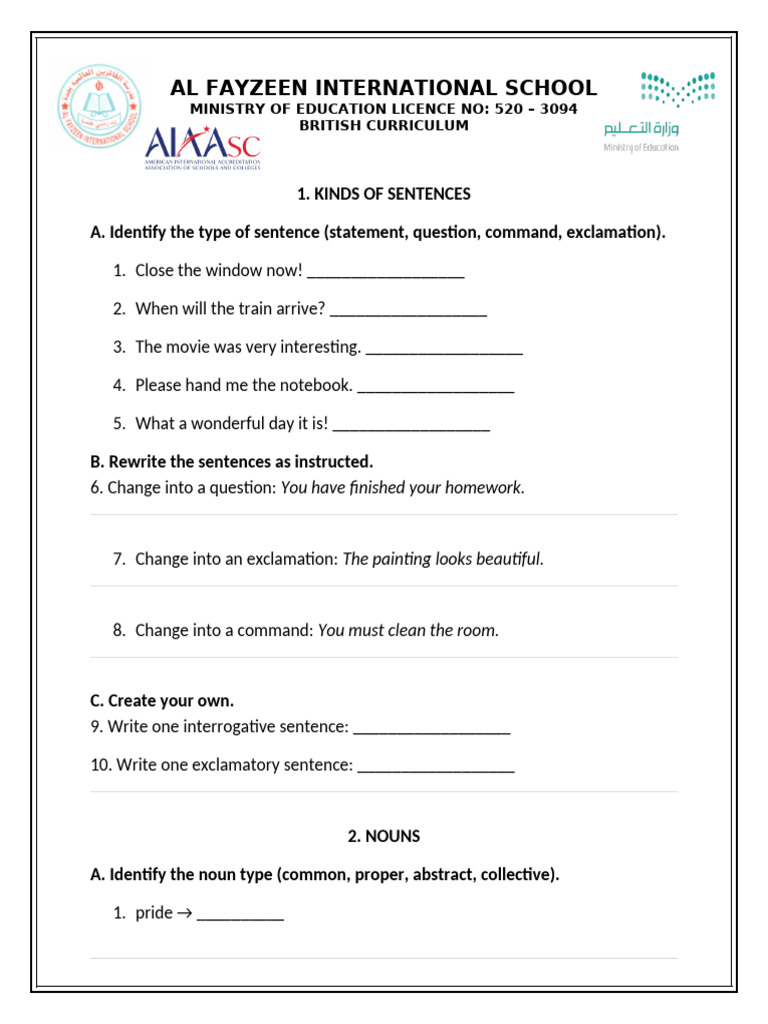 English Grammar Exercises for Students | PDF | Adverb | Sentence ...