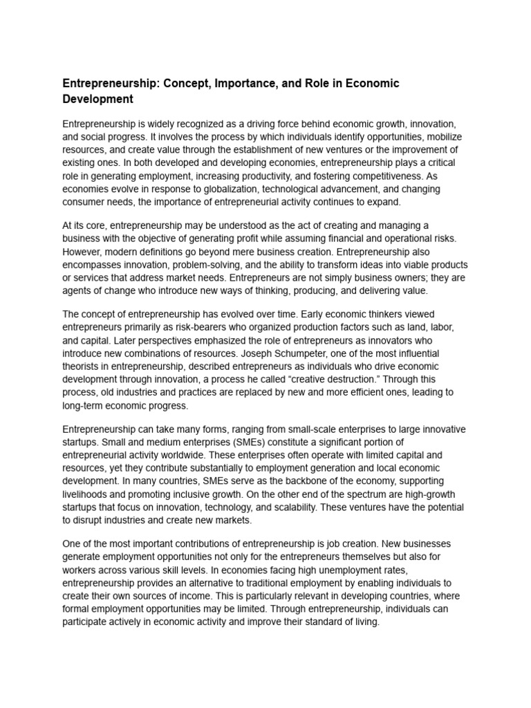 The Role of Entrepreneurship in Economic Growth | PDF ...