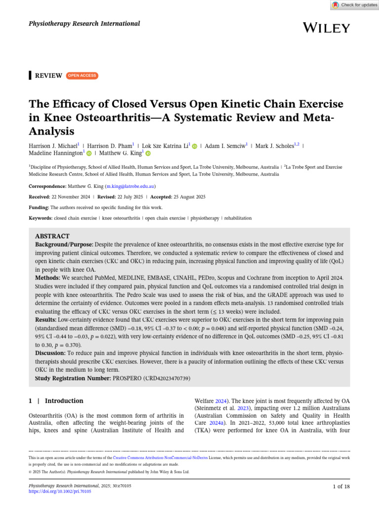 Closed vs Open Chain Exercises in Knee OA | PDF | Systematic Review ...