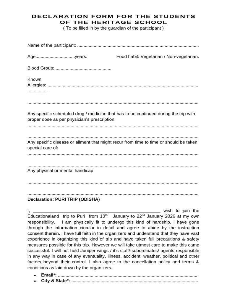 Student Declaration Form for Puri Trip | PDF | Clinical Medicine ...
