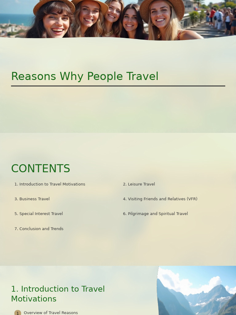 Top Reasons People Travel Explained | PDF | Tourism | Motivation