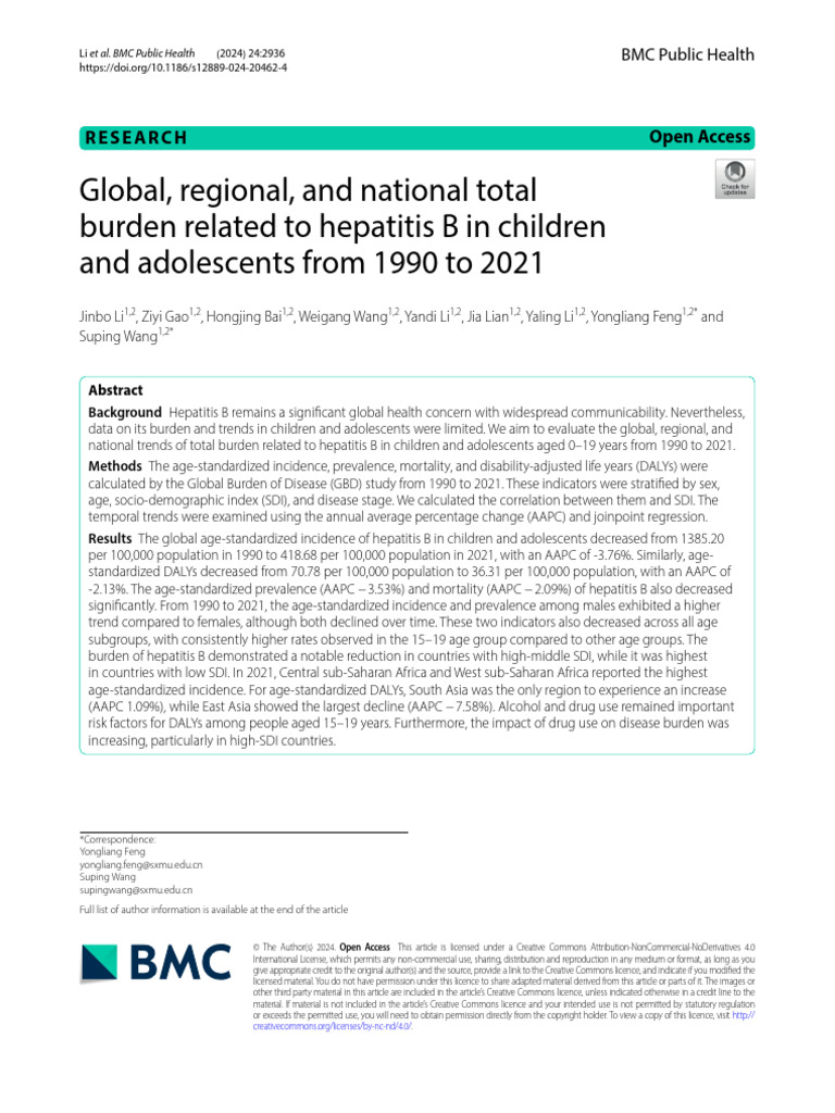 Hepatitis B Burden in Youth (1990-2021) | PDF | Hepatitis B | Hepatitis