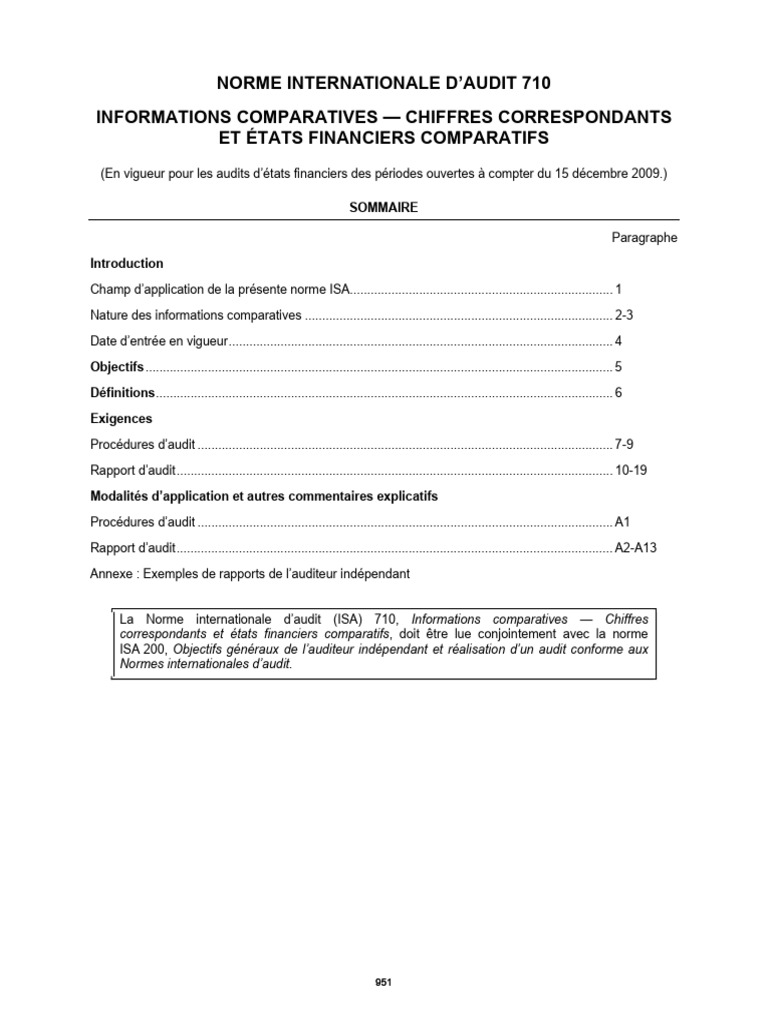 Norme ISA 710 : Informations Comparatives | PDF | Audit | Normes ...