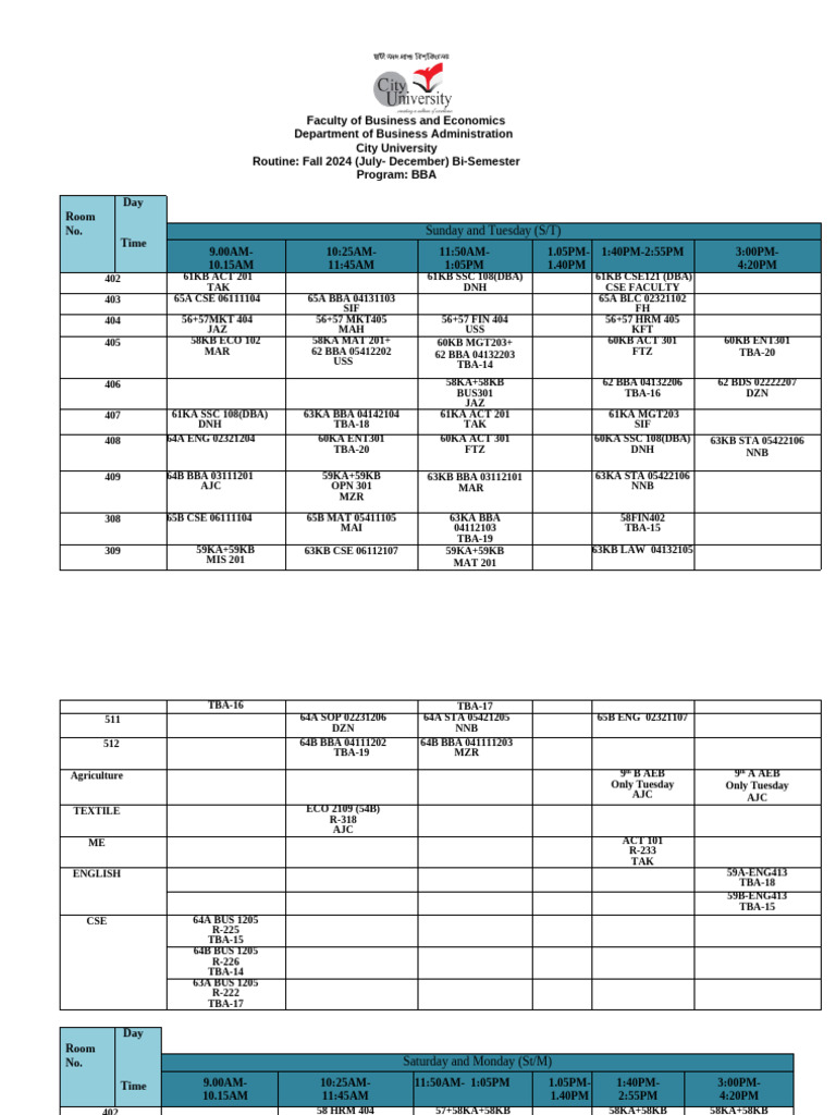 Fall 2024 BBA Course Schedule | PDF | Business Process | Strategic ...