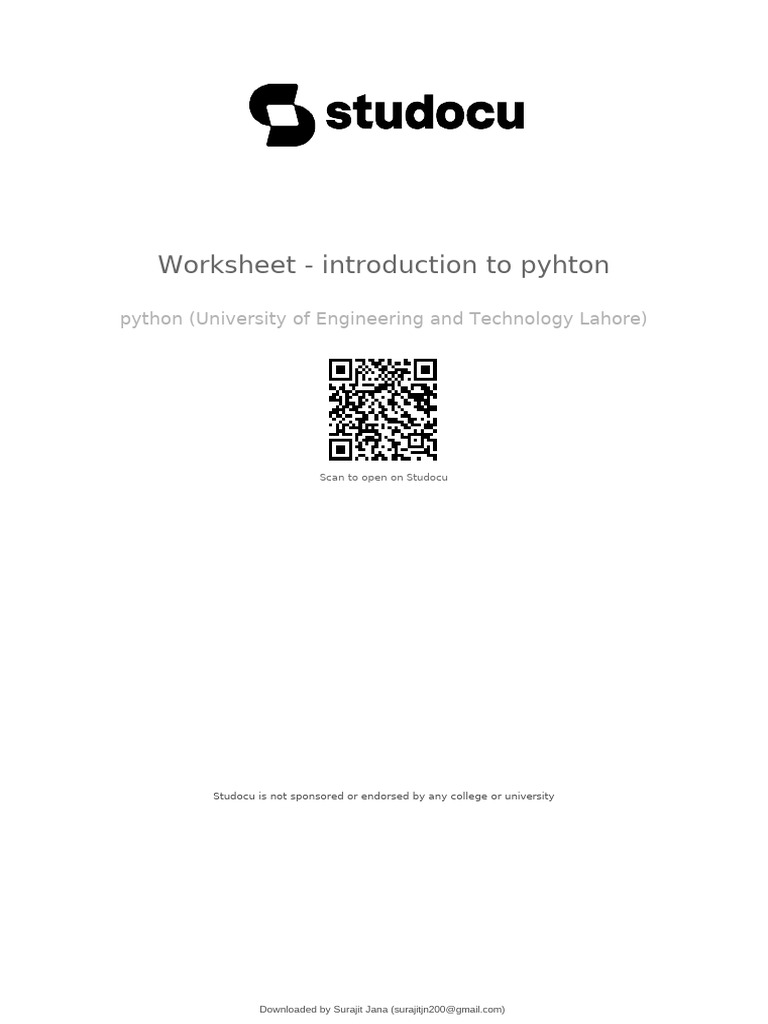 Worksheet - Introduction To Pyhton: Python (University of Engineering ...