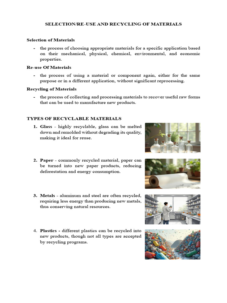 Material Selection, Reuse, and Recycling Guide | PDF | Recycling | Reuse