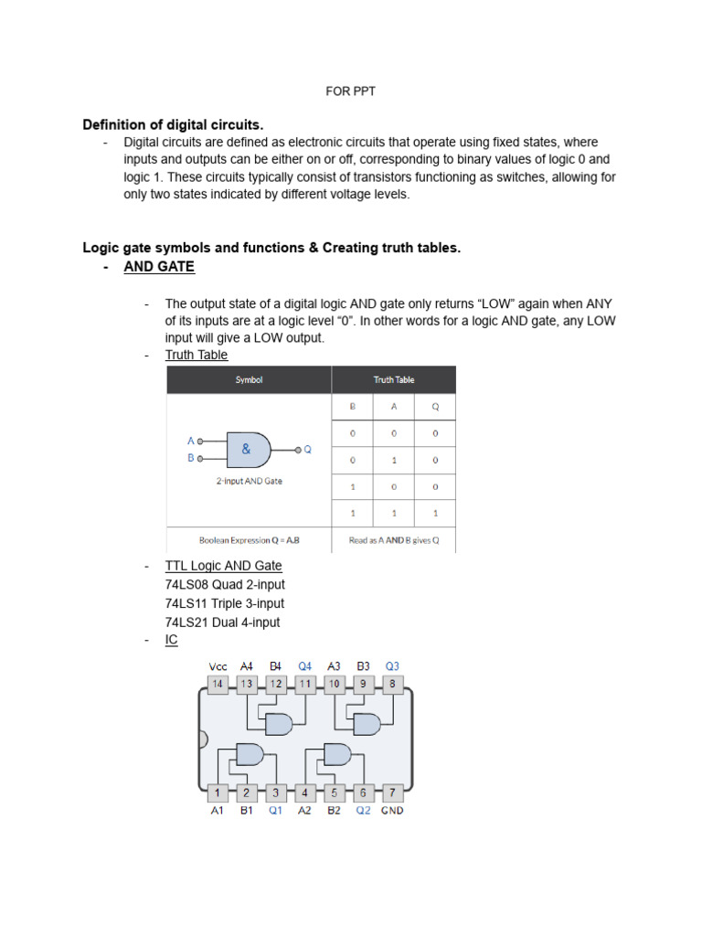 Digital Circuits and Logic Gates Guide | PDF | Logic Gate | Electronic ...