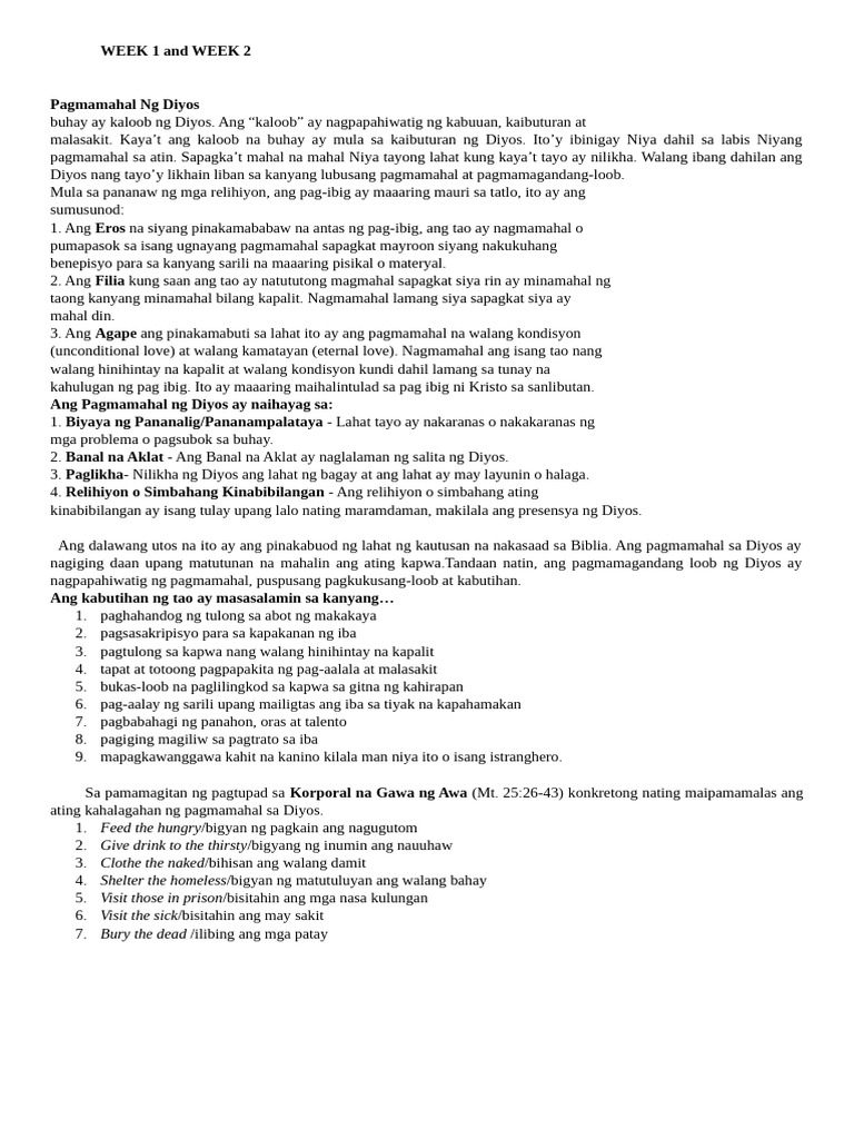 Esp 10 Week 1 and Week 2 | PDF