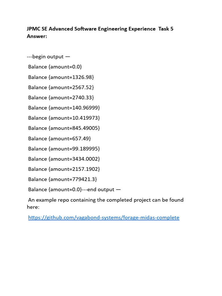 JPMC SE Software Engineering Task 5 | PDF