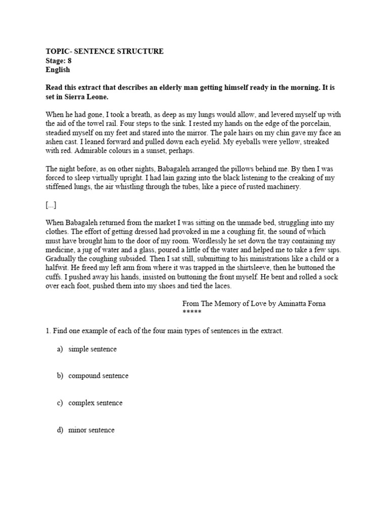 Analyzing Sentence Structure in Forna's Work | PDF | Sentence ...