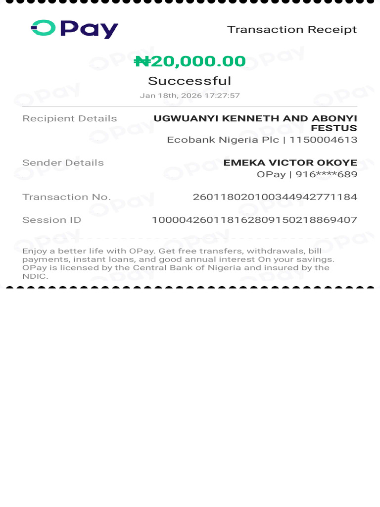 Ecobank Transaction Receipt - Jan 2026 | PDF