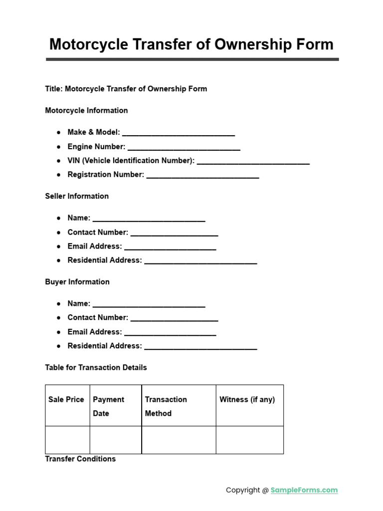 Motorcycle Ownership Transfer Form | PDF