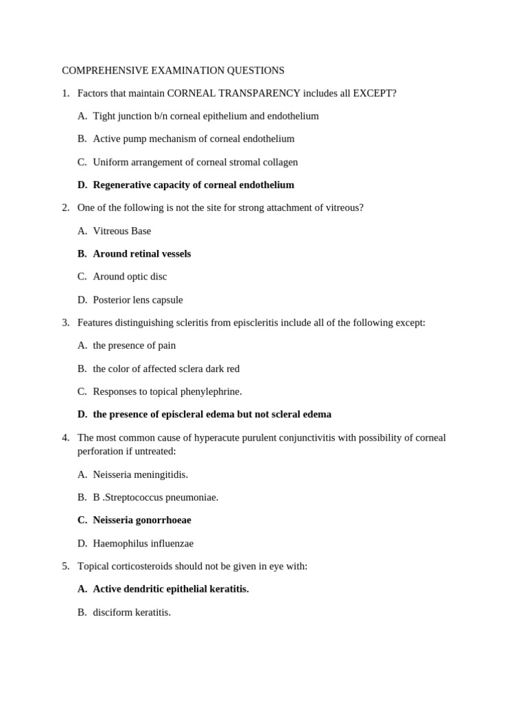 Ophthalmology Comprehensive Exam Questions | PDF | Epithelium | Cornea