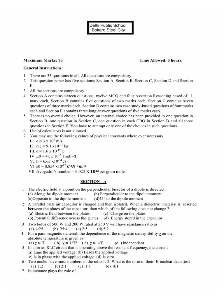 12 Physics Sample Paper 1 | PDF