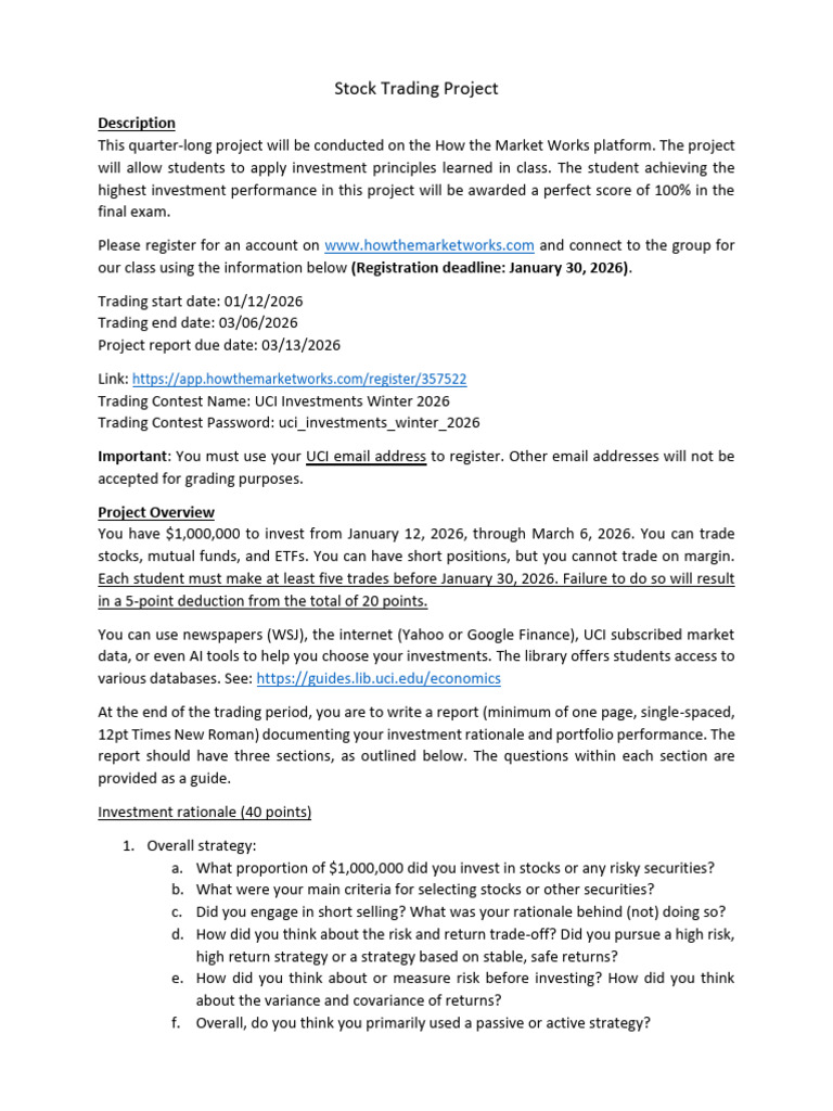 UCI Investments Winter 2026 Project Guide | PDF | Risk | Investing