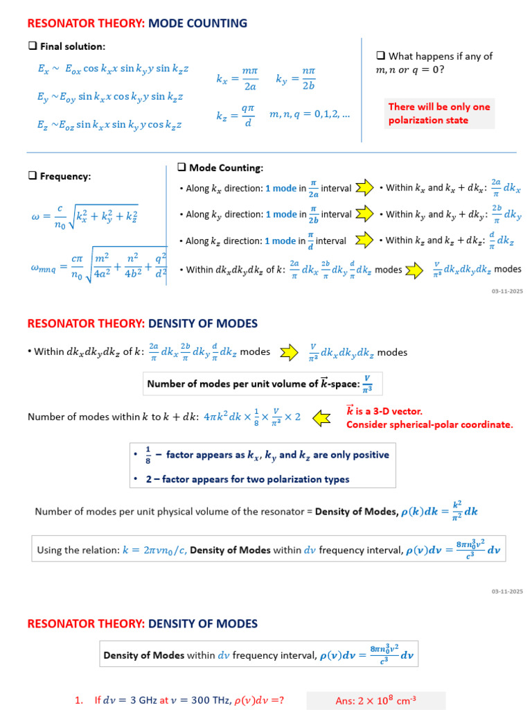Resonator Theory: Mode Counting & Control | PDF | Laser | Photonics