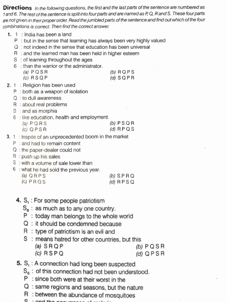 Sentence Rearrangement Practice Questions | PDF | Economies