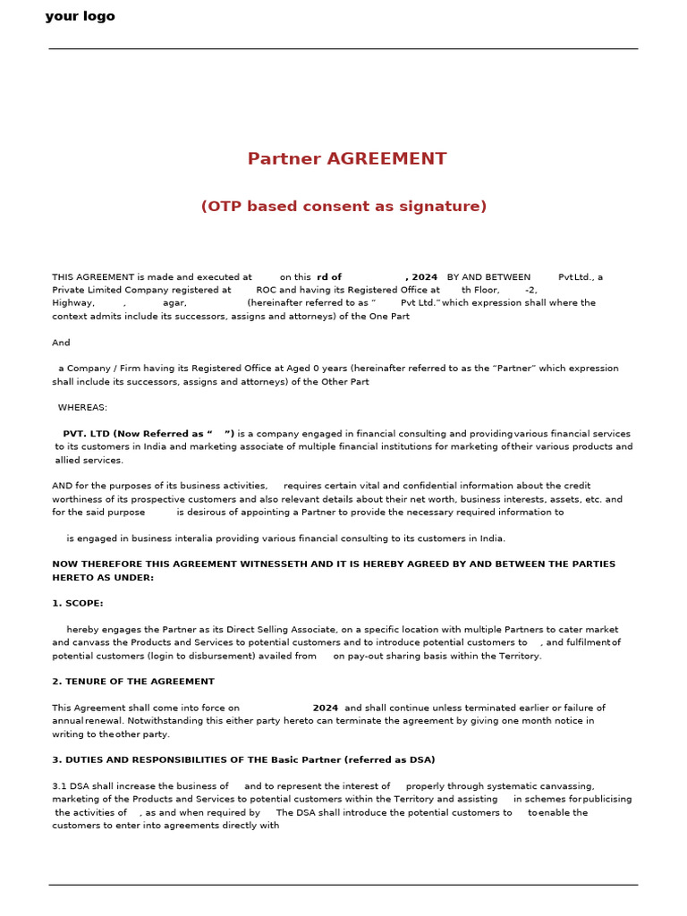 Partner Agreement for DSA Services | PDF | Indemnity | Arbitration