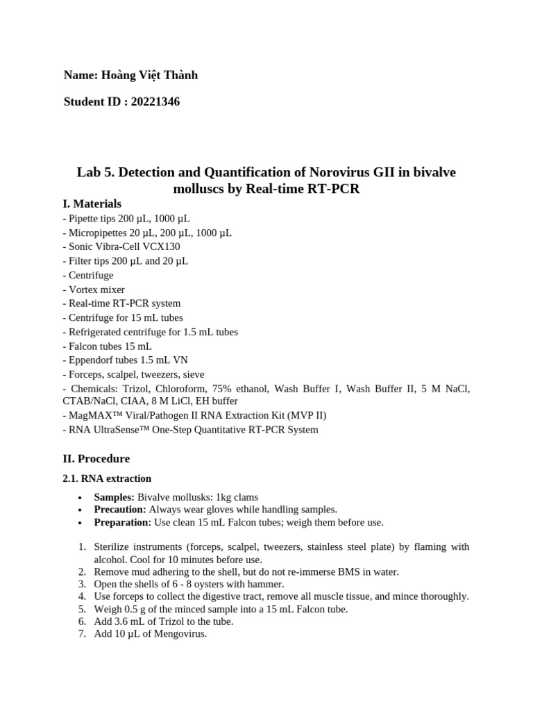 Lab 5 Nguyen Quang Minh 20221340 | PDF | Polymerase Chain Reaction ...