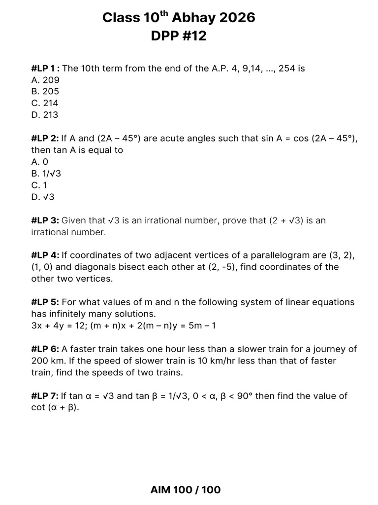 Class 10 Math Problems and Solutions | PDF