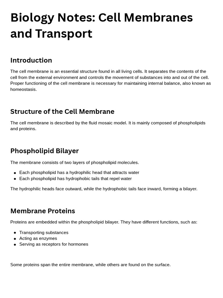 Cell Membrane Structure and Transport | PDF | Cell Membrane | Cell ...