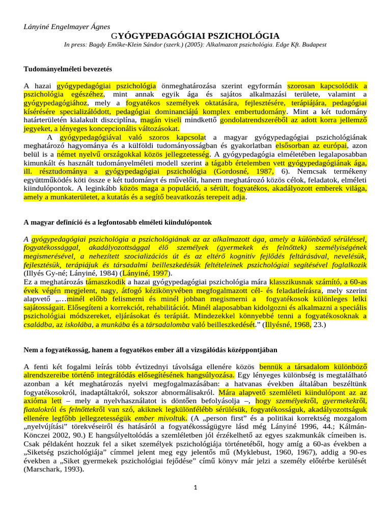 Lányiné Engelmayer Ágnes - Gyógypedagógiai Pszichológia Másolata | PDF