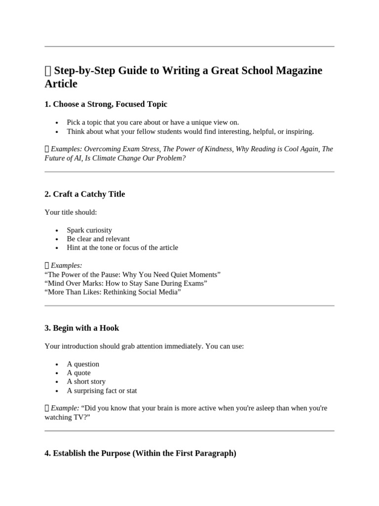 School Magazine Writing Guide | PDF | Smartphone | Zoom Lens