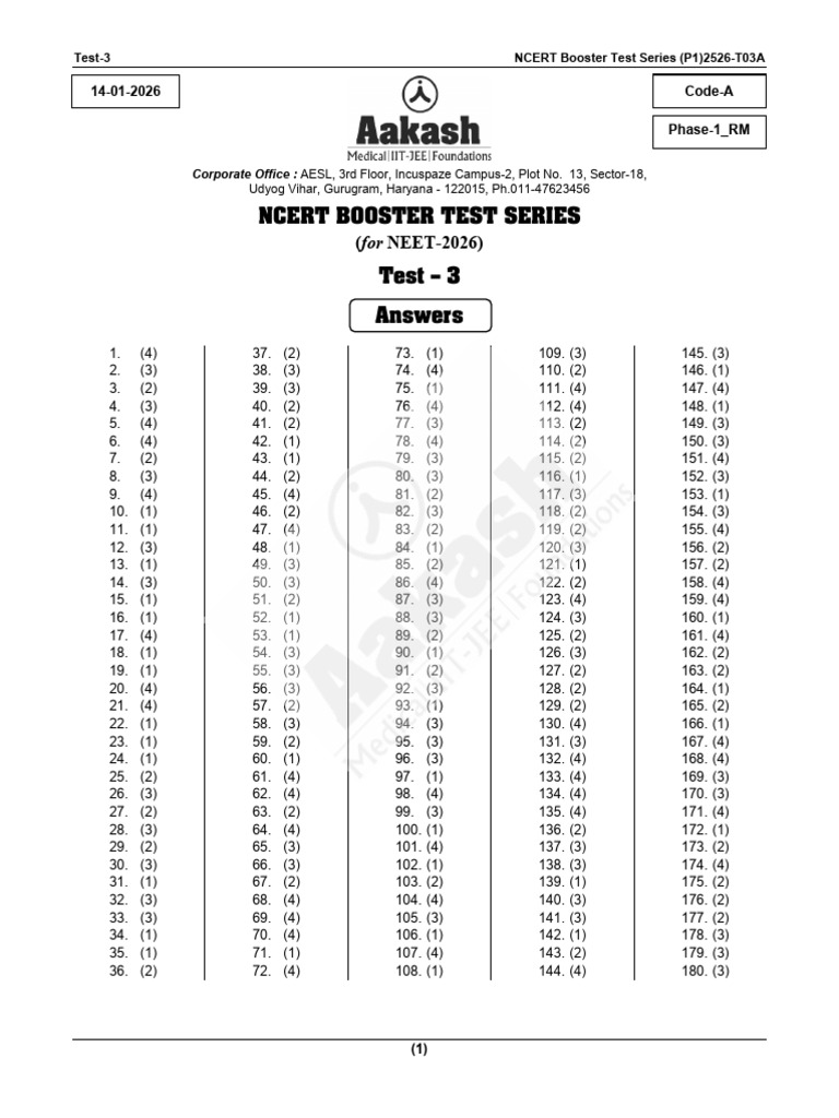 NEET 2026 NCERT Test Series Answers | PDF | Chess | Chess Theory