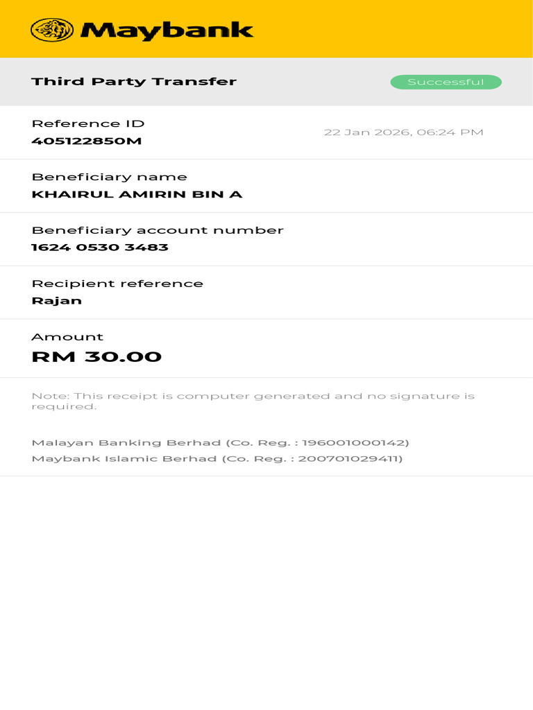 Third Party Transfer Receipt - RM 30.00 | PDF