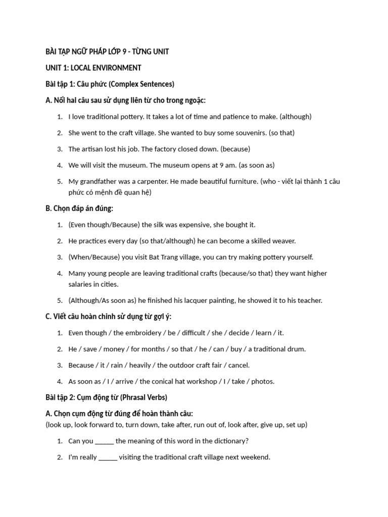 Grammar Exercises for 9th Grade Units | PDF | Astronauts