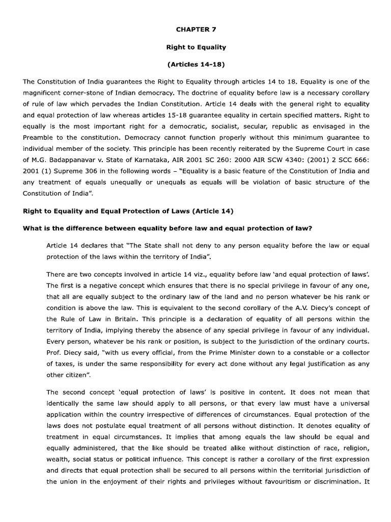 Right To Equality | PDF