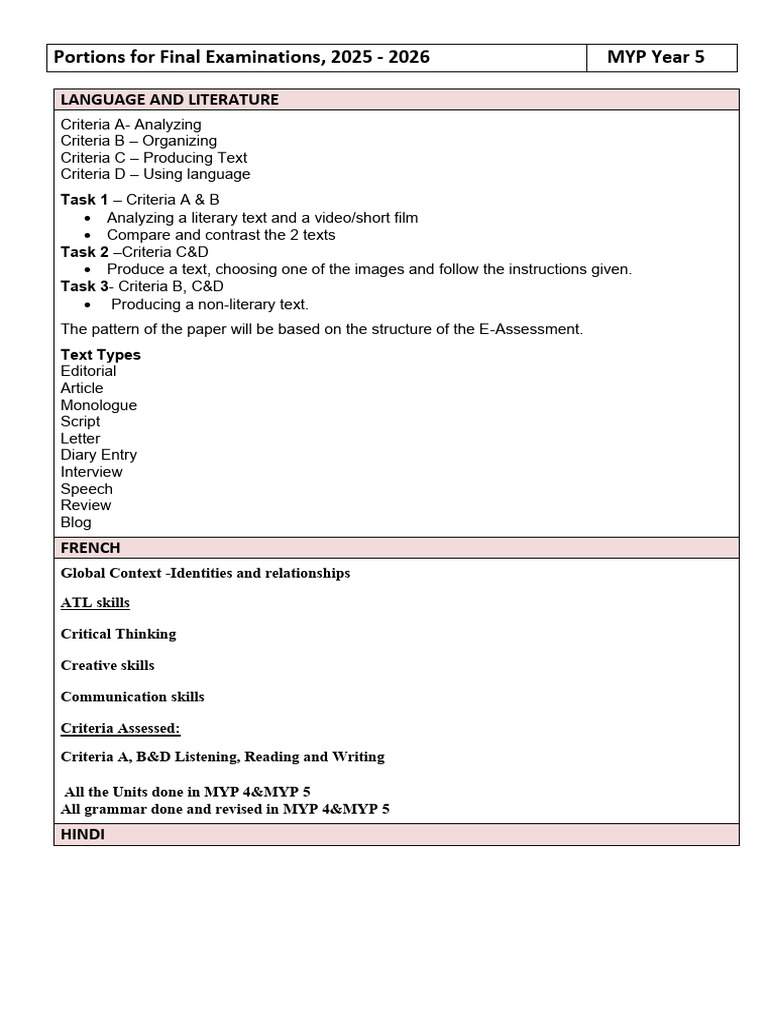 MYP Year 5 Final Exam Portions 2025-2026 | PDF | Chemical Reactions ...