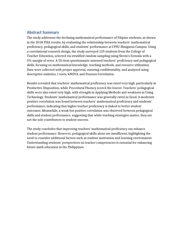 Impact of Teacher Proficiency on Student Math Performance | PDF