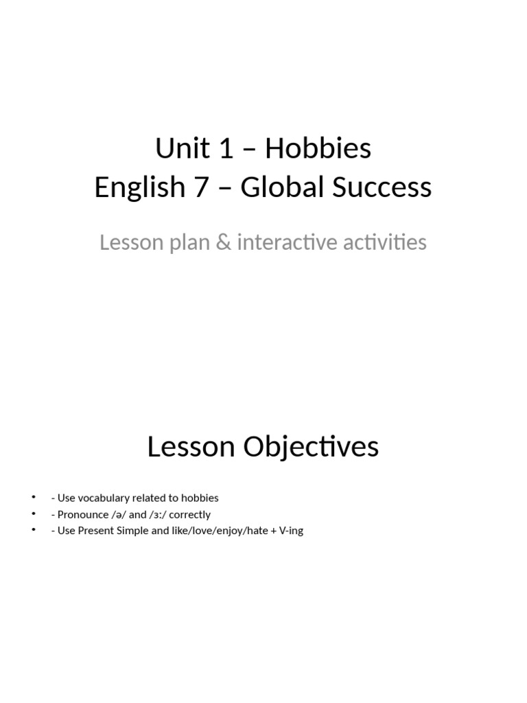 Hobbies Lesson Plan for English 7 | PDF
