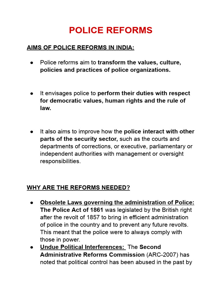 Police Reforms in India: Key Issues & Directives | PDF | Police | Law ...