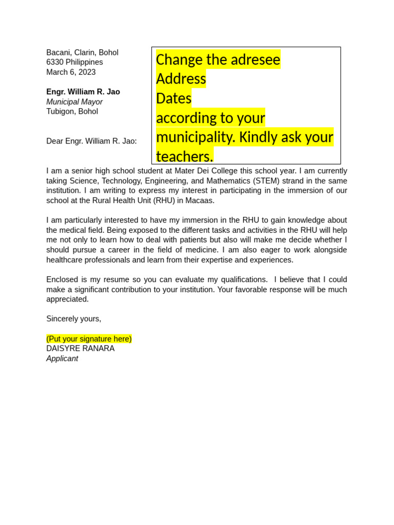 Student Internship Request at RHU | PDF