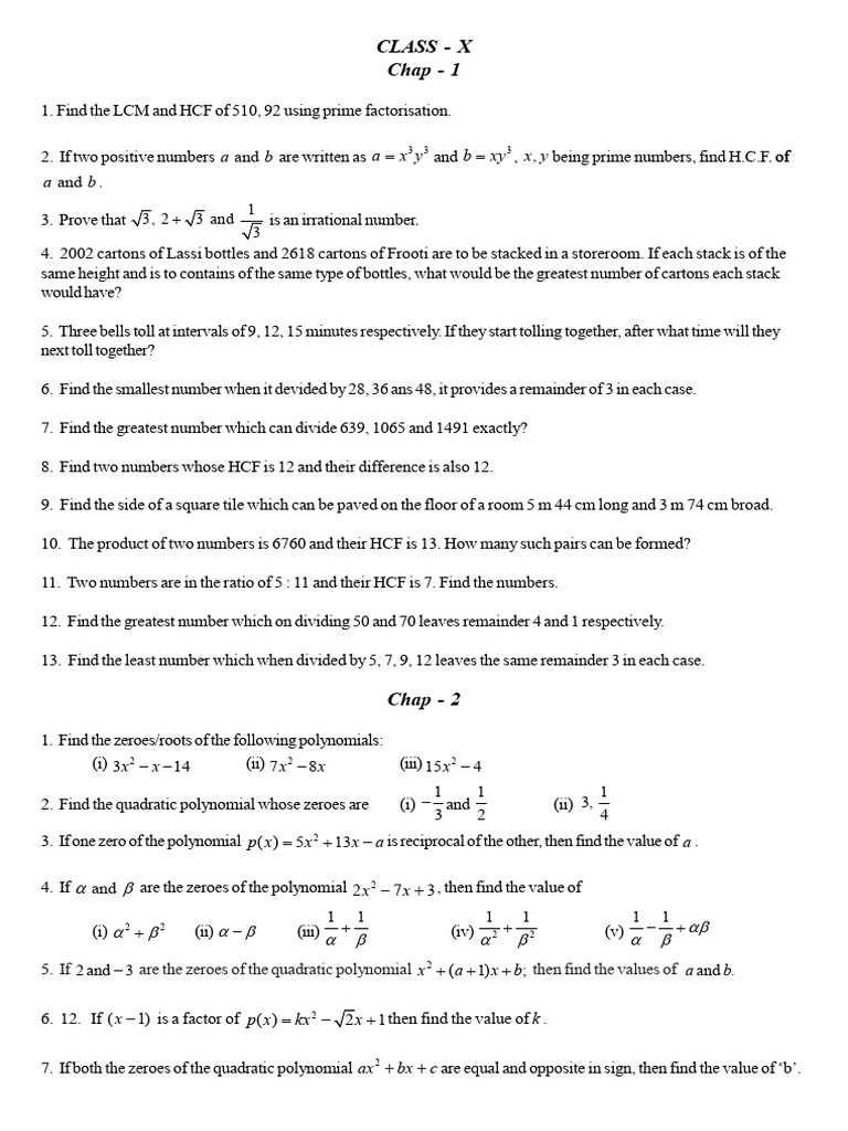 Class X Math Problems and Solutions | PDF | Circle | Area