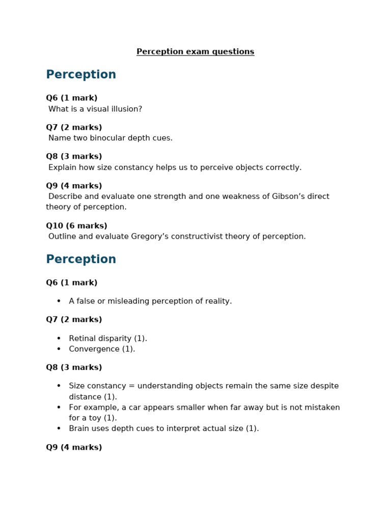 Perception Exam Questions and Answers | PDF