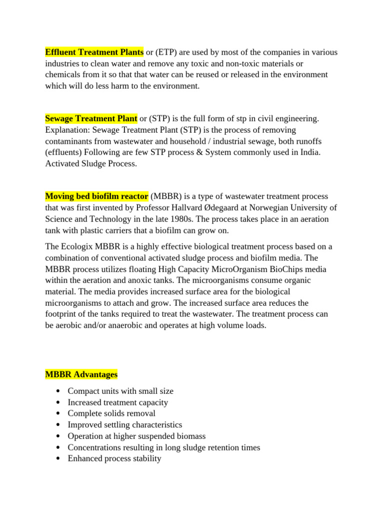 MBBR Wastewater Treatment Overview | PDF | Sewage Treatment | Chemical ...