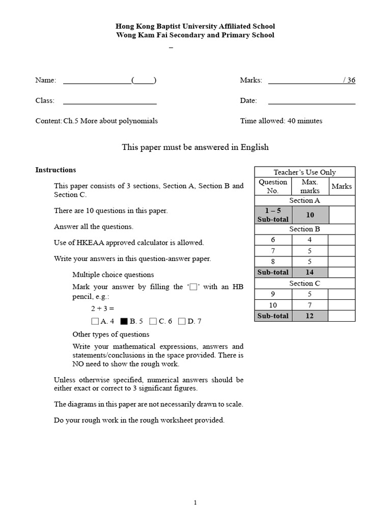 Grade 10 Math Polynomial Test Revision | PDF | Cartesian Coordinate ...