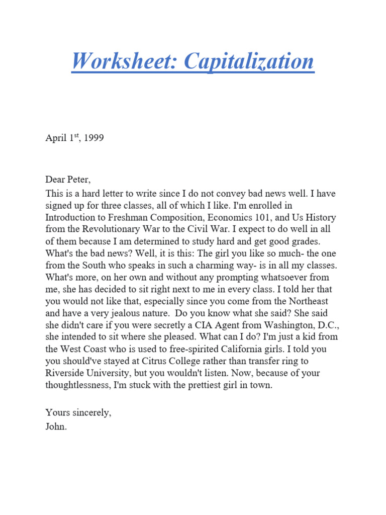 Capitalization Worksheet Example | PDF