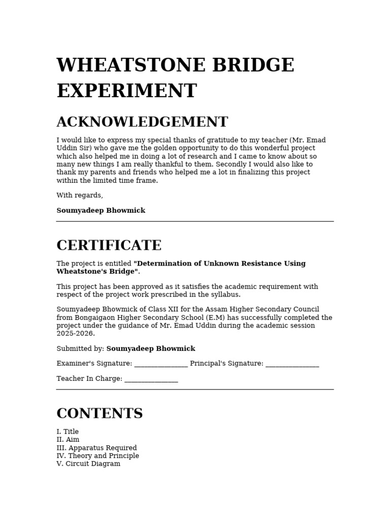 Wheatstone Bridge Resistance Experiment | PDF | Quantity | Electricity