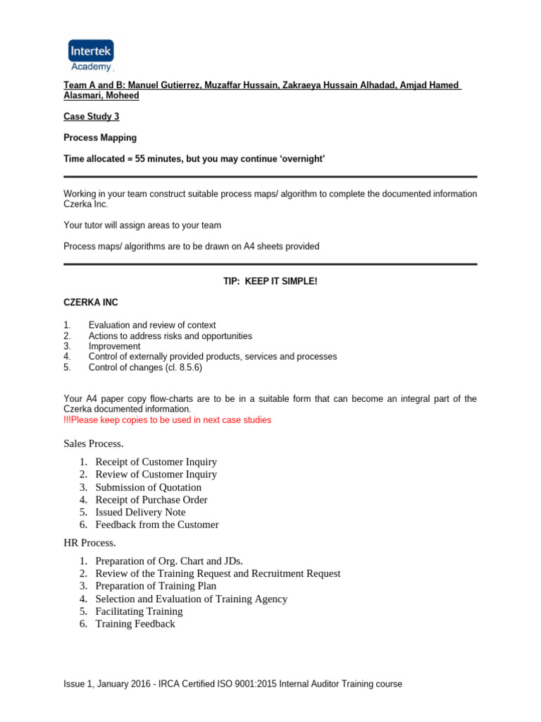 Process Mapping for Czerka Inc. Case Study | PDF