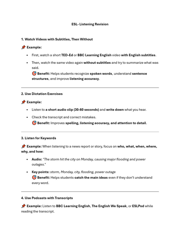 Effective ESL Listening Strategies | PDF